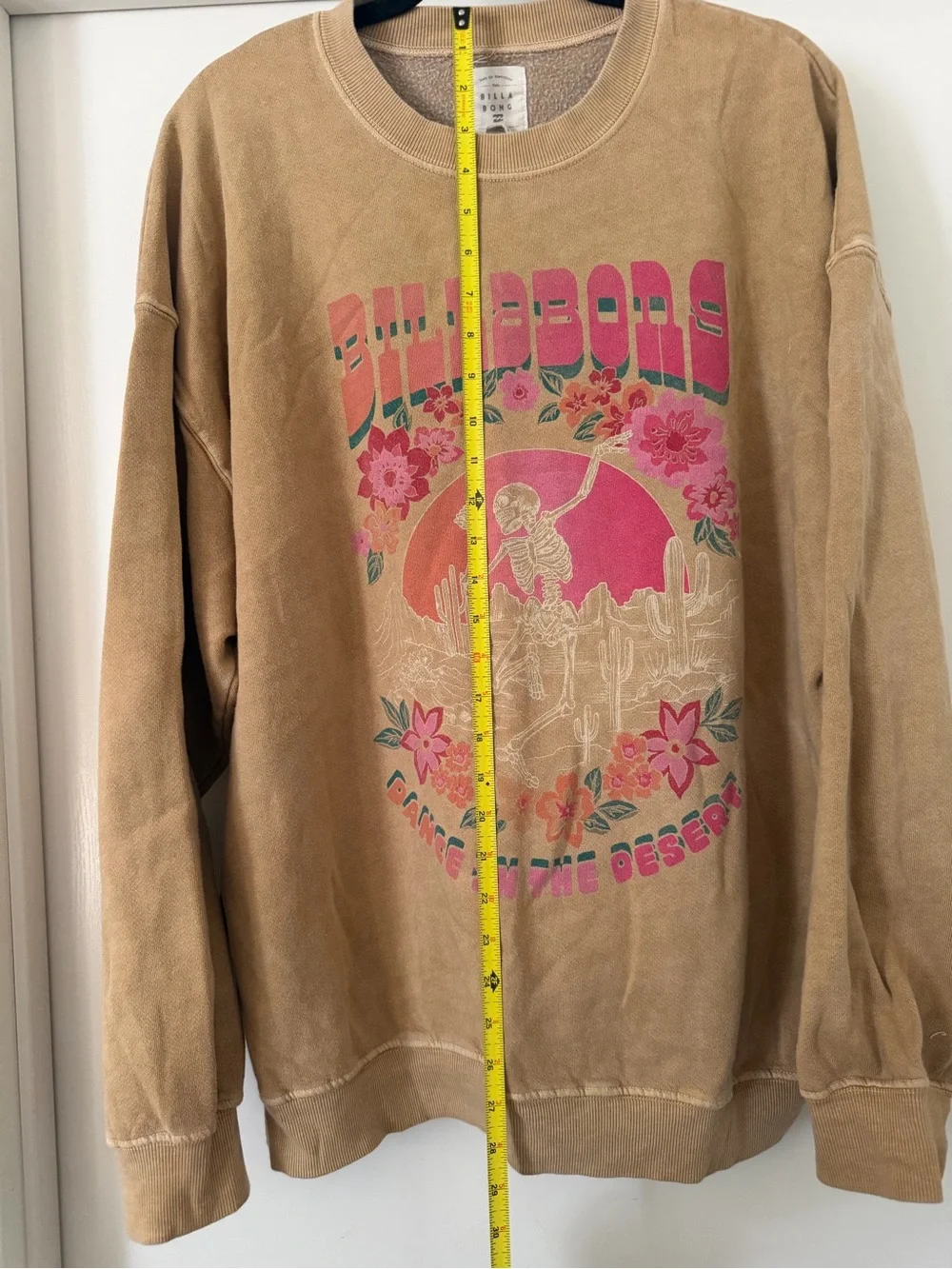 Billabong Light Olive Graphic Sweatshirt with Pink and Coral Print
